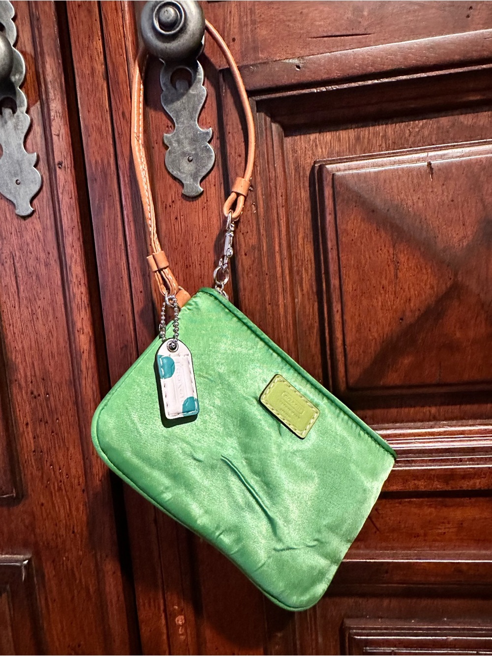 *stained* Green Satin COACH Wristlet - Women Bags